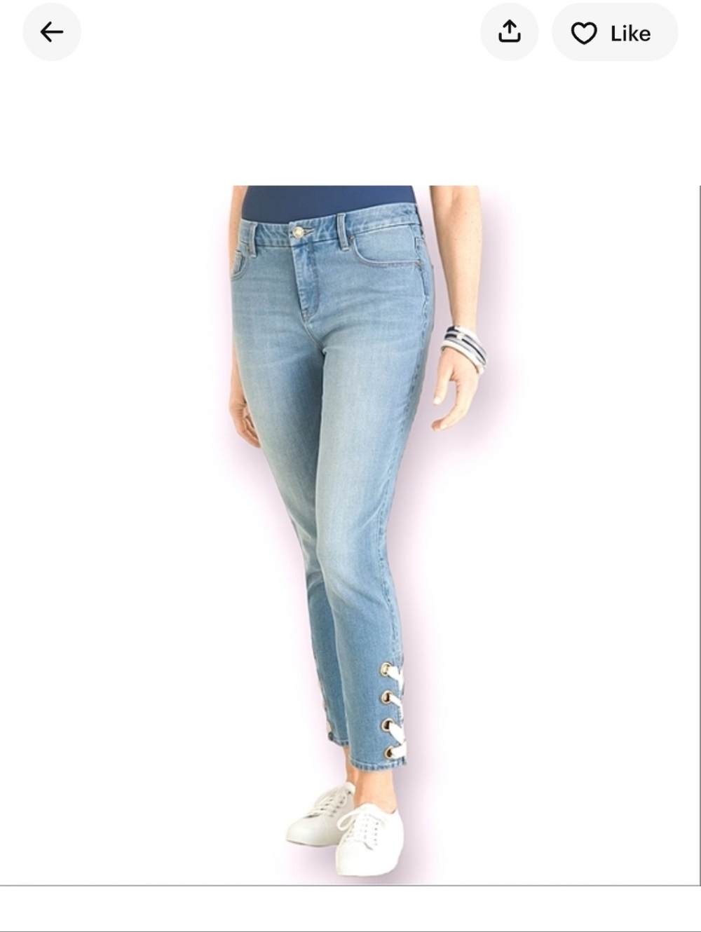  Chico's So Slimming Girlfriend Light Blue Wash Ankle Jeans Side Eyelet Details
